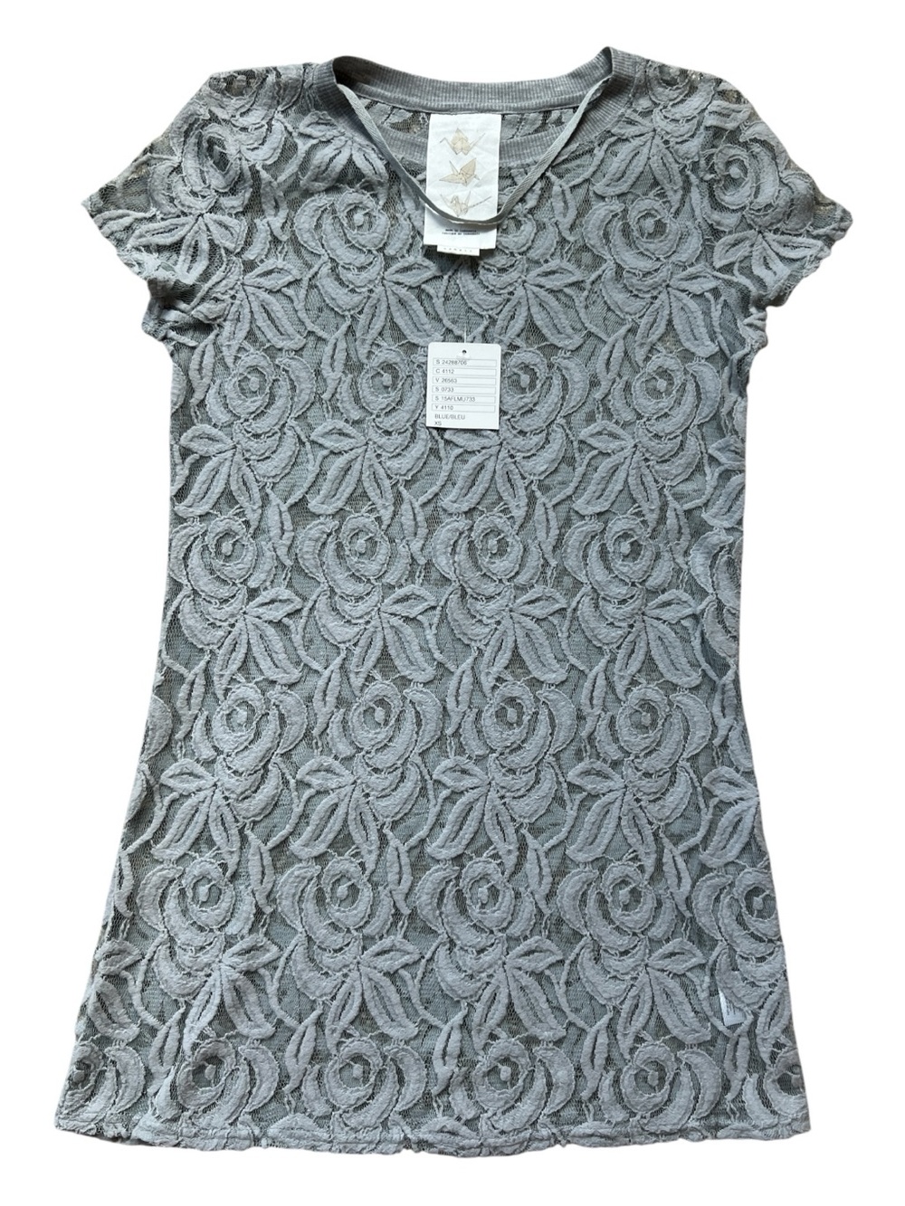 NWT Anthropologie Paper Crane sheer grey lace tunic XS